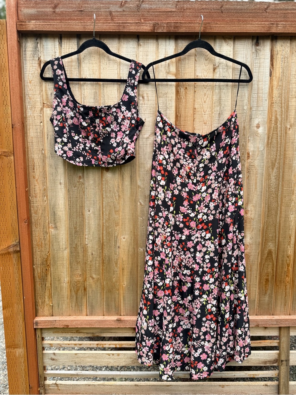 Wayf Black Floral Two-Piece Maxi Dress with Pink and Red Accents - Picture 3 of 10